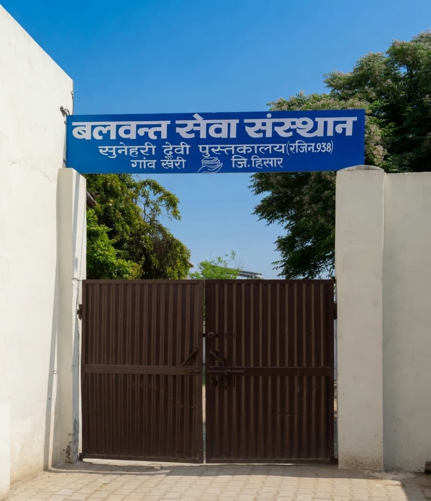 Entrance to Balwant Seva Sansthan - Sunehari Devi Girls Library, Village Khairi, Hisar